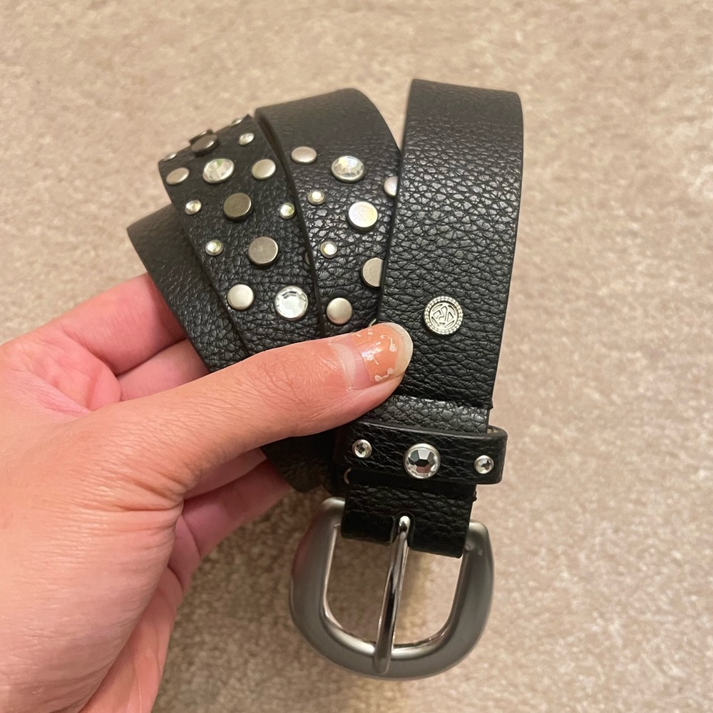 Black Studded Leather Belt with Silver Buckle